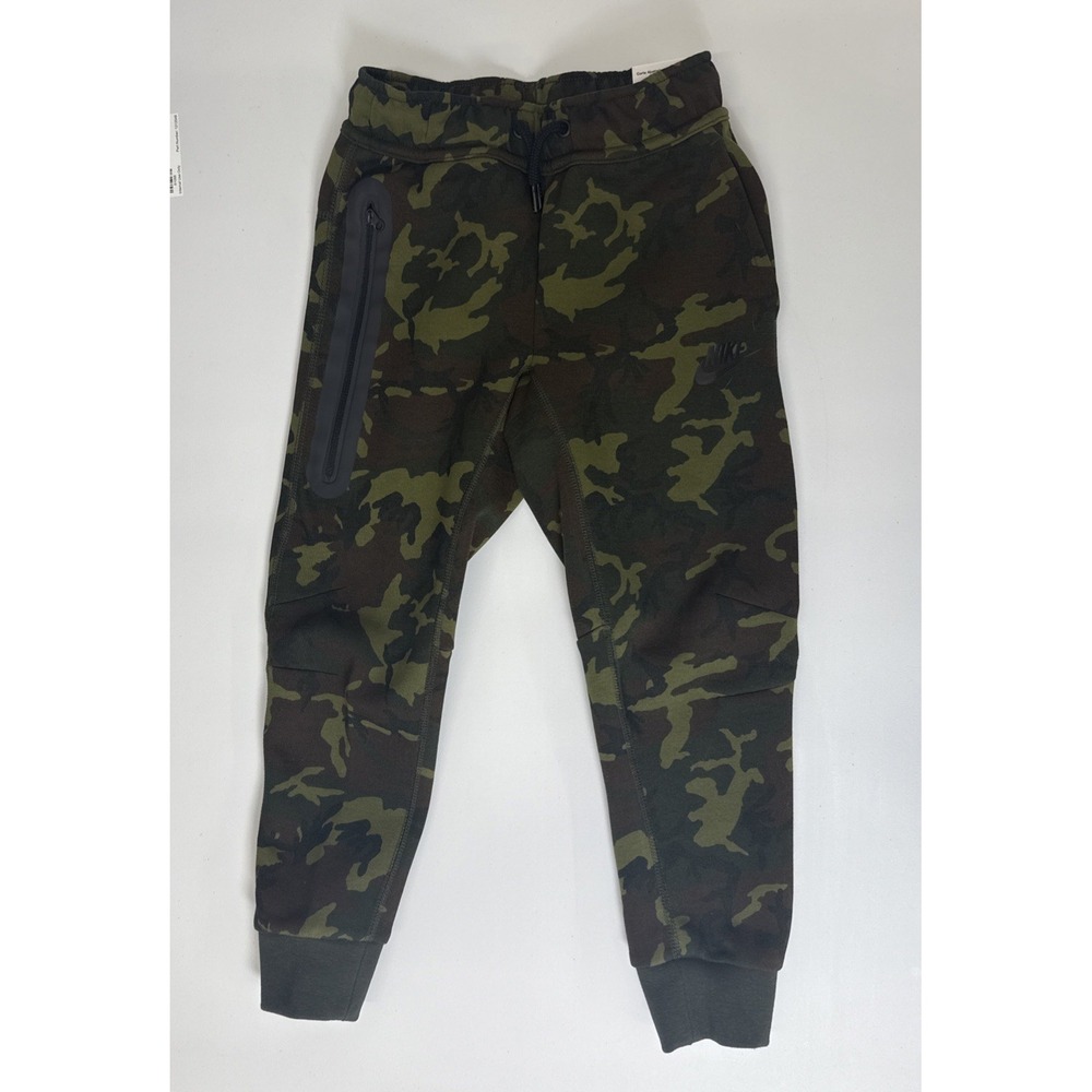 Nike Tech Fleece Camo Joggers Kids Green Black Slim Fit $100 NWT Size XS
